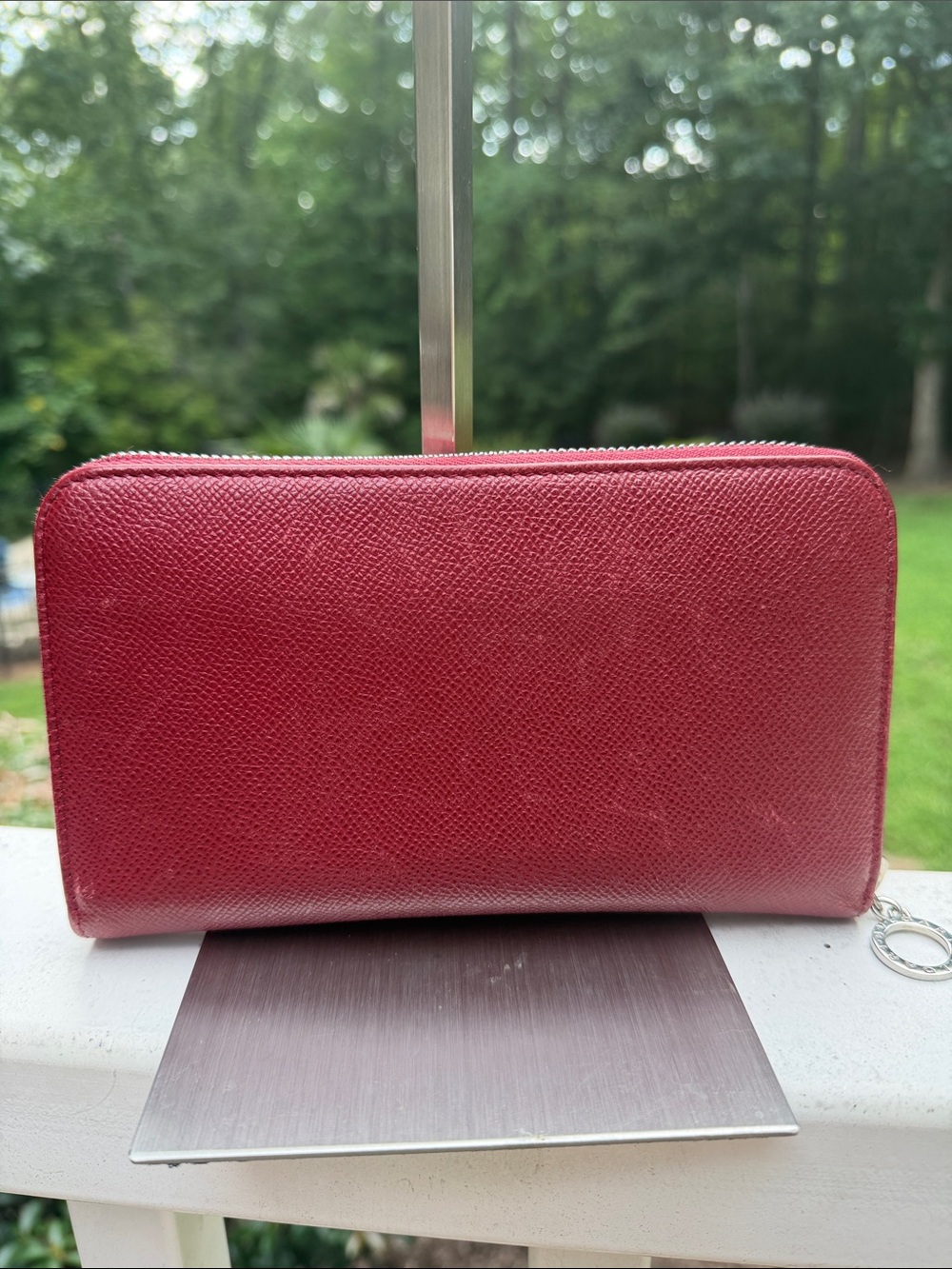 Bulgari Red Leather Zip Wallet